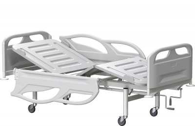 Кровать медицинская функциональная трехсекционная с винтовой регулировкой, на колесах, спинки и ложе-пластик МСК-3103